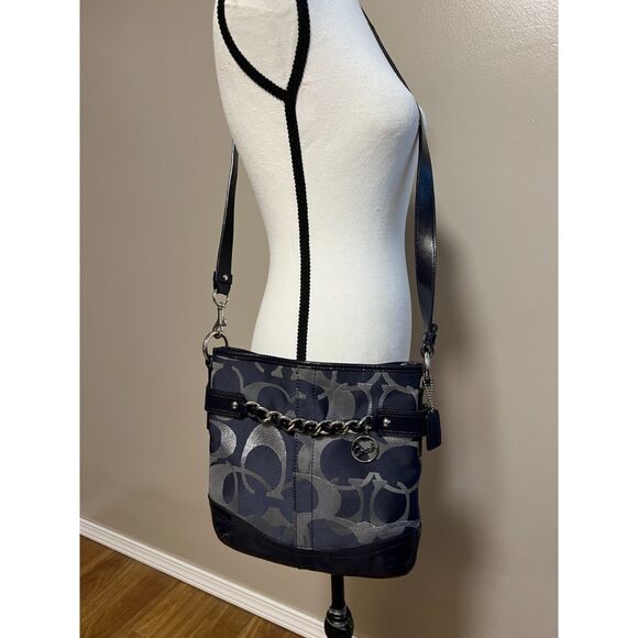 Coach Moto Optic Metallic Chain Navy Signature Jacquard crossbody - Picture 1 of 10